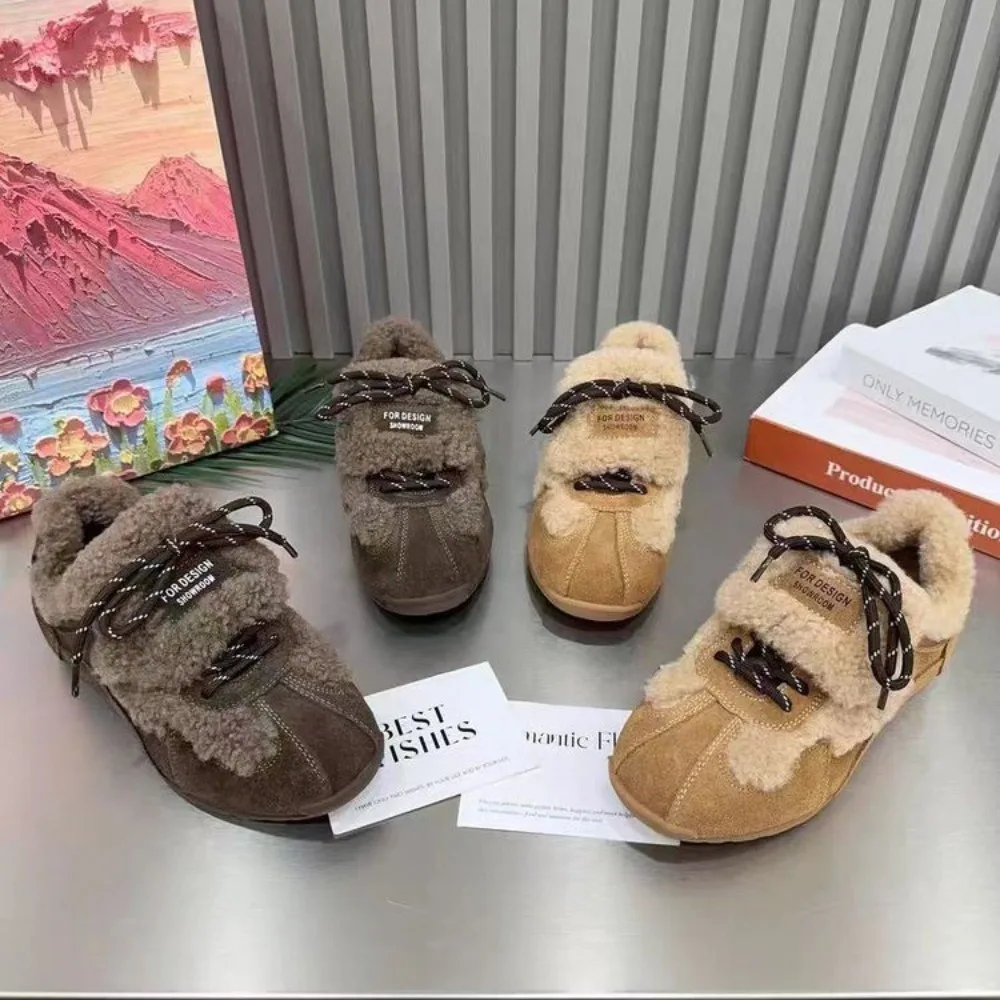Flats Women Casual Shoes Fad Soprt Sneakers Winter Keep Warm Plush Cotton 2025 Designer Trend Lace Up