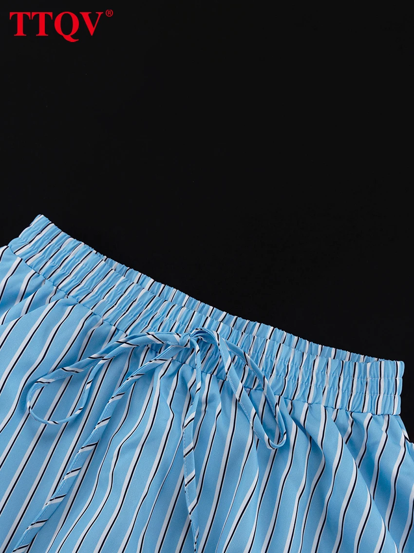 TTQV Fashion Loose Stripe Print 2 Piece Set Women 2026 Elegant Long Sleeve Shirt With High Waist Long Skirt Set Female Clothing