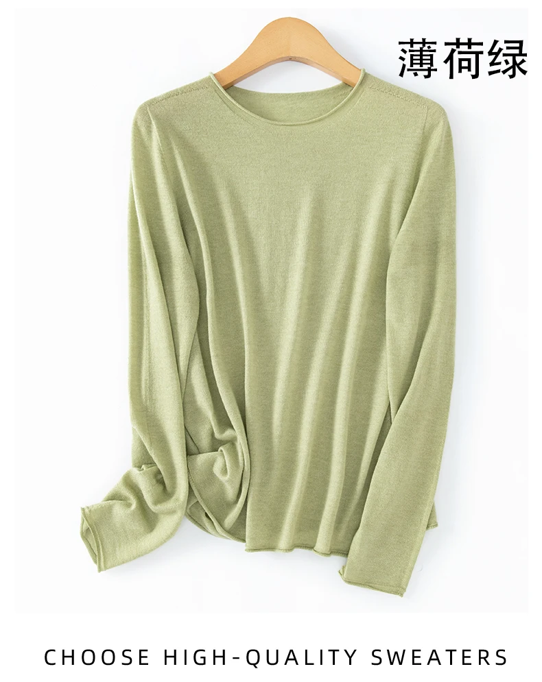 WinvyNee Women Worsted Wool Seamless Knit Crew Neck Plain Long Sleeve Spring Autumn Lightweight Skin-friendly Pullover A1757019A