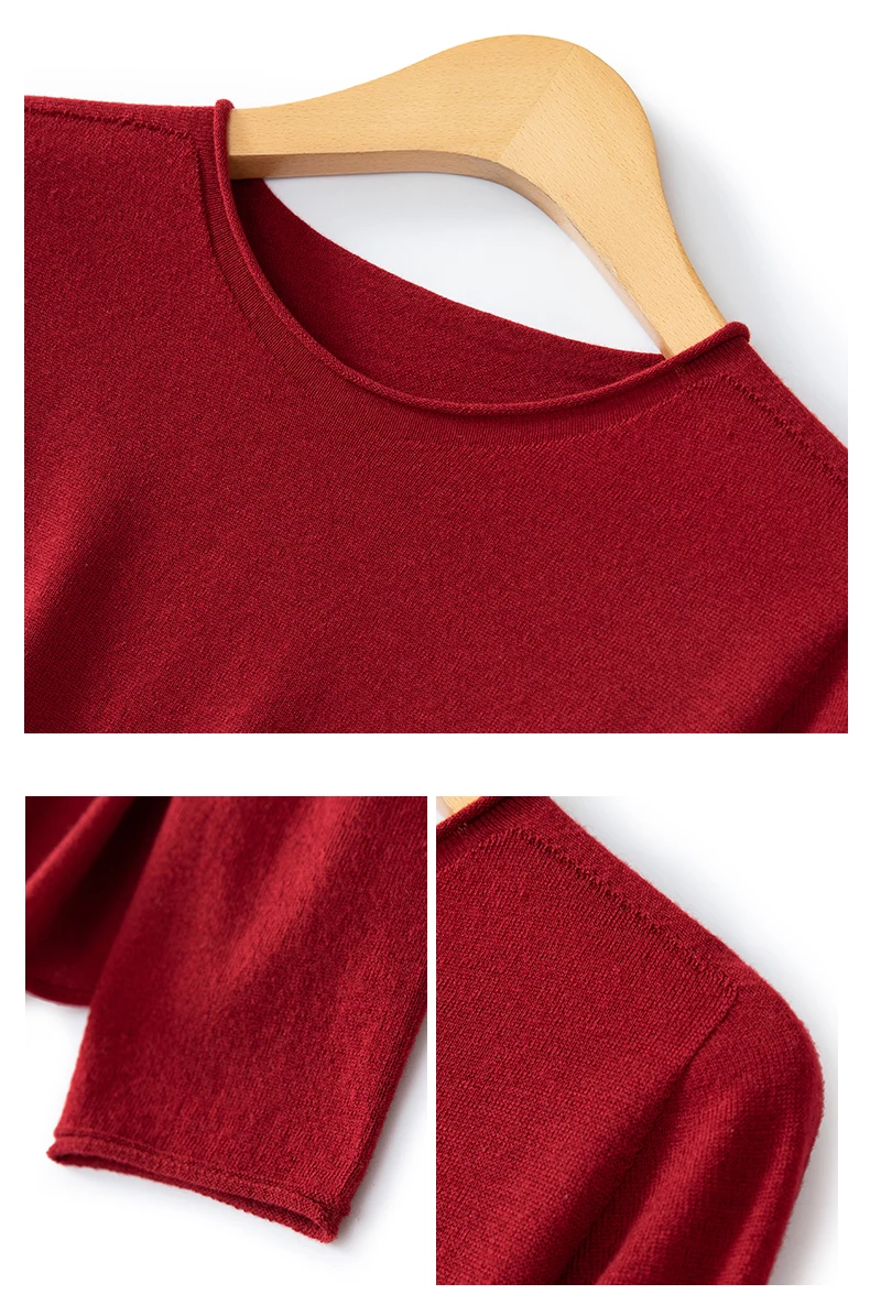 WinvyNee Women Worsted Wool Seamless Knit Crew Neck Plain Long Sleeve Spring Autumn Lightweight Skin-friendly Pullover A1757019A