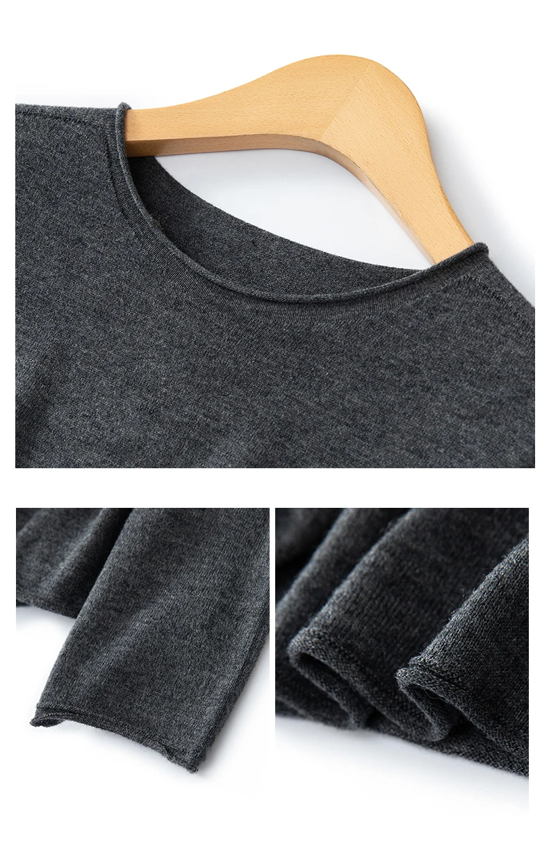 WinvyNee Women Worsted Wool Seamless Knit Crew Neck Plain Long Sleeve Spring Autumn Lightweight Skin-friendly Pullover A1757019A