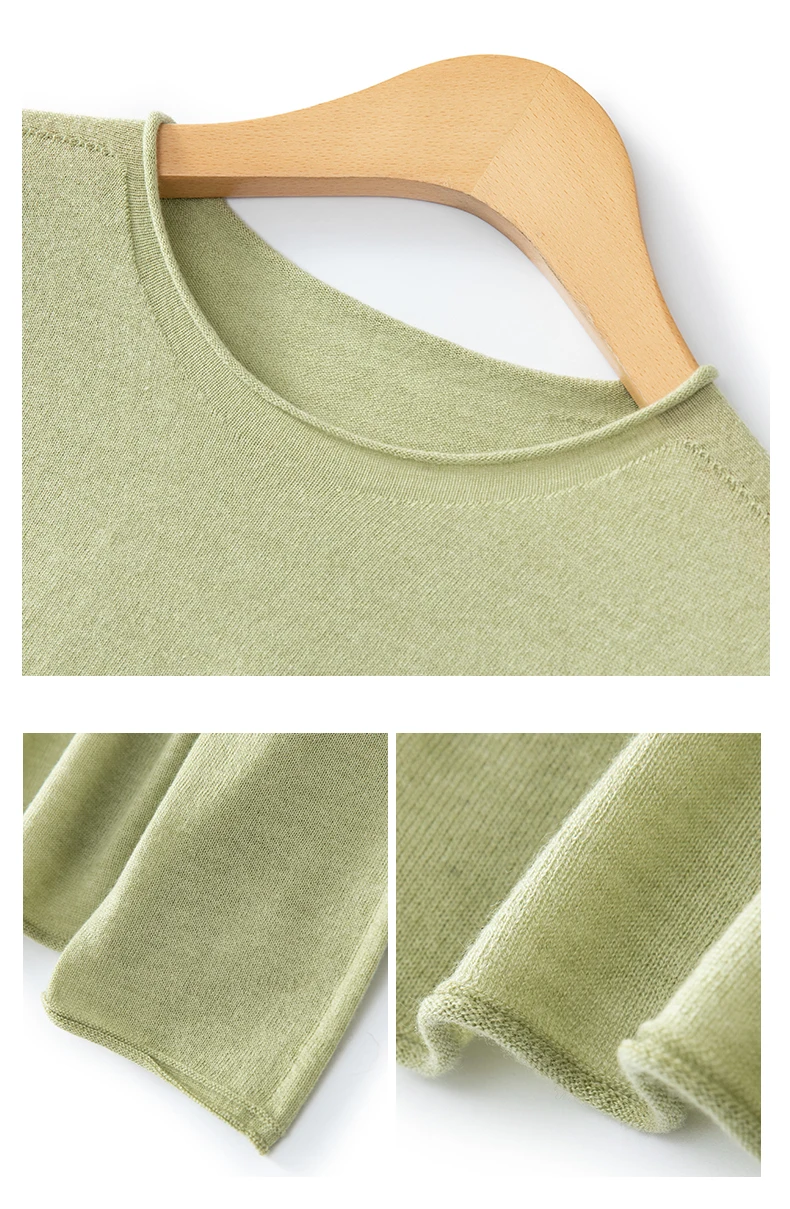 WinvyNee Women Worsted Wool Seamless Knit Crew Neck Plain Long Sleeve Spring Autumn Lightweight Skin-friendly Pullover A1757019A