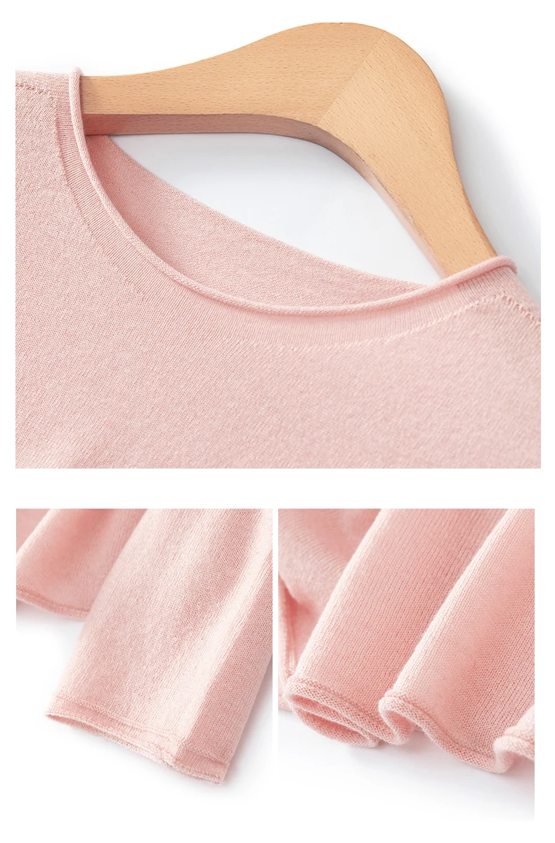 WinvyNee Women Worsted Wool Seamless Knit Crew Neck Plain Long Sleeve Spring Autumn Lightweight Skin-friendly Pullover A1757019A