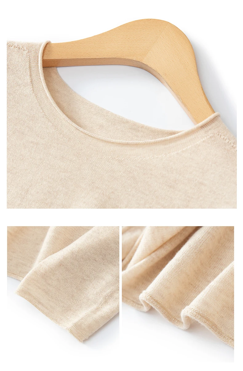 WinvyNee Women Worsted Wool Seamless Knit Crew Neck Plain Long Sleeve Spring Autumn Lightweight Skin-friendly Pullover A1757019A