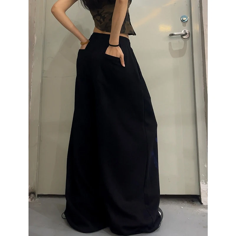 2026 American Style Vintage Gradient Letter Print Casual Wide Leg Pants Loose Fit Hip Hop Jazz Dance Women Fashionable Trousers