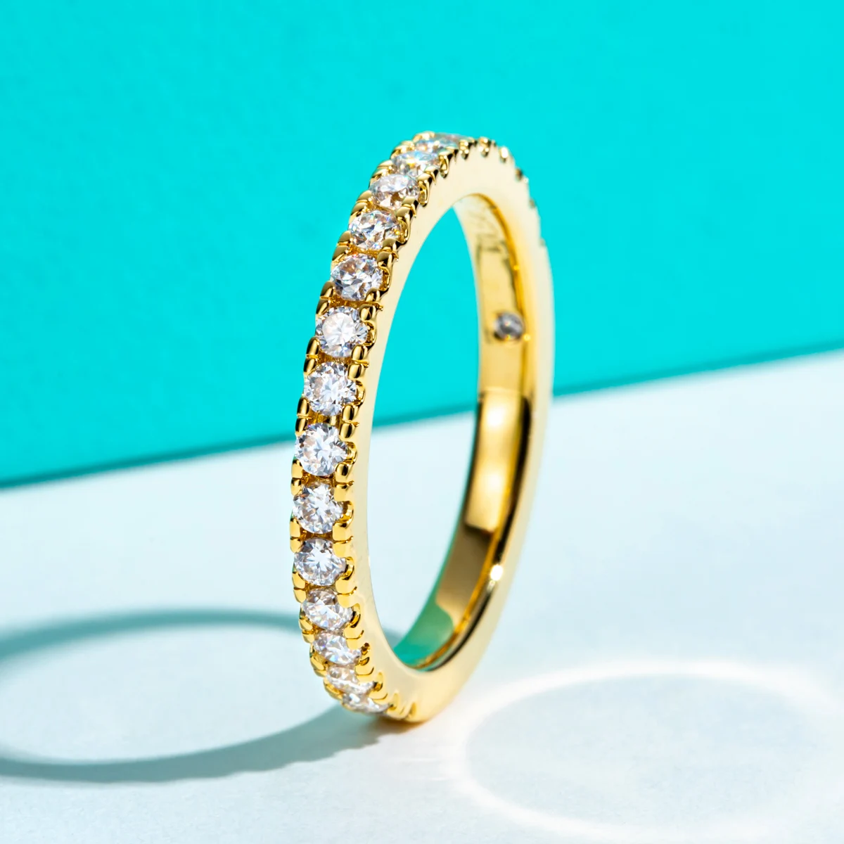 AnuJewel 1.9MM D Color Moissanite Diamond Band Ring 18K Gold Plated Wedding Yellow Color Rings for Women Jewelry Wholesale