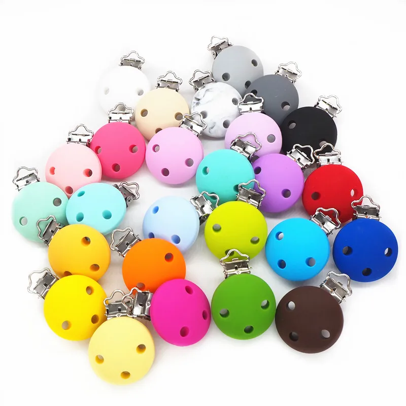 Chenkai 20PCS 35mm Silicone Round Clips Baby Pacifier Dummy Teether Soother Nursing Jewelry Toy Accessory Holder Teething Clips