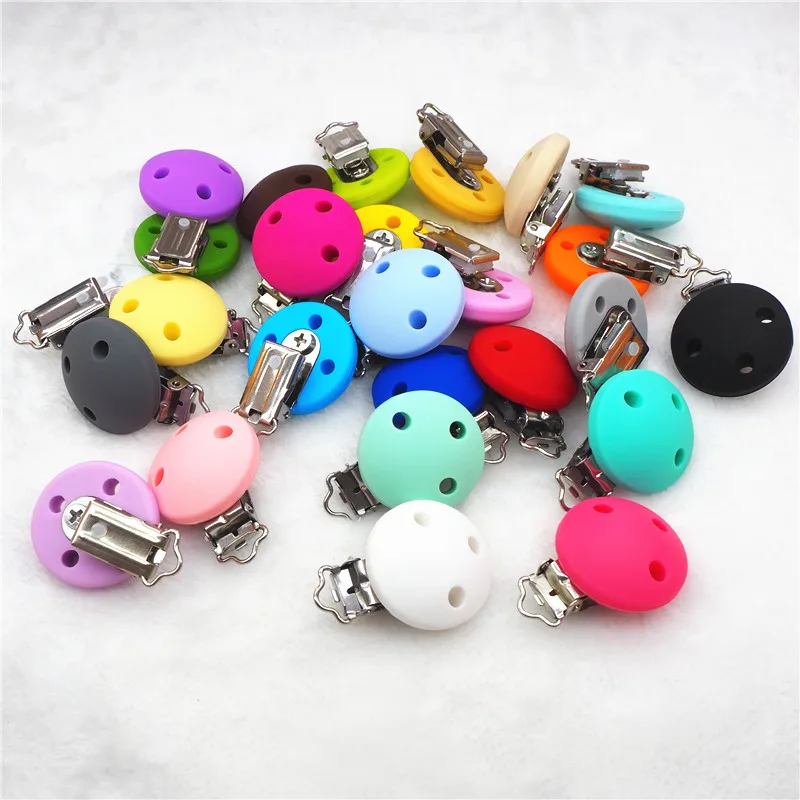 Chenkai 20PCS 35mm Silicone Round Clips Baby Pacifier Dummy Teether Soother Nursing Jewelry Toy Accessory Holder Teething Clips
