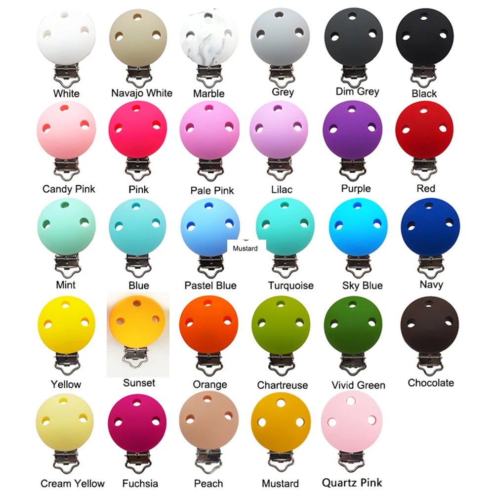 Chenkai 20PCS 35mm Silicone Round Clips Baby Pacifier Dummy Teether Soother Nursing Jewelry Toy Accessory Holder Teething Clips