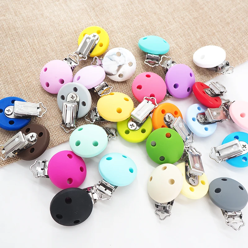 Chenkai 20PCS 35mm Silicone Round Clips Baby Pacifier Dummy Teether Soother Nursing Jewelry Toy Accessory Holder Teething Clips