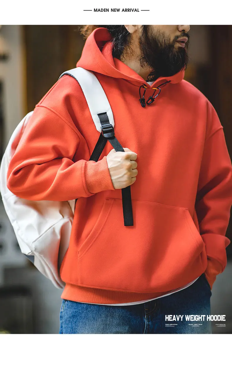 Maden New American Casual Heavy Hoodies Sweatshirt Cleanfit Silhouette Loose Pullover Outdoor Oversize Thermal Tops men's autumn