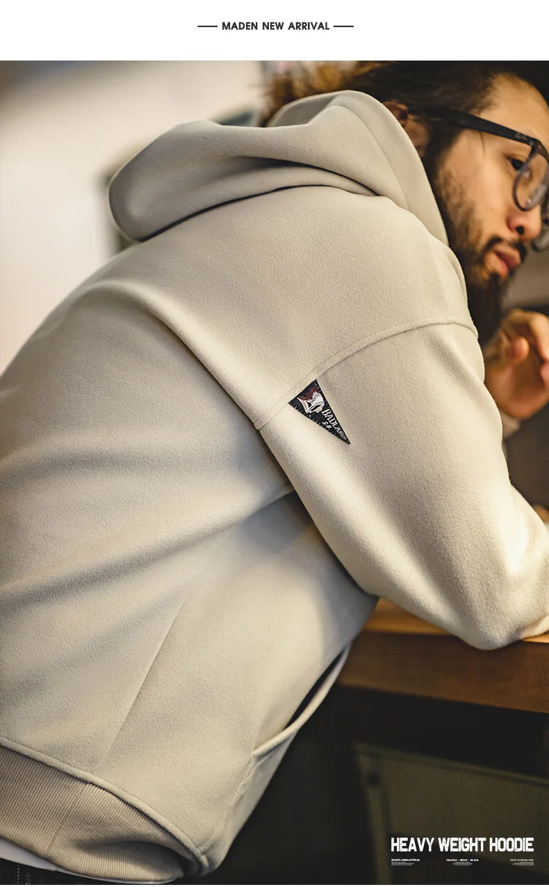 Maden New American Casual Heavy Hoodies Sweatshirt Cleanfit Silhouette Loose Pullover Outdoor Oversize Thermal Tops men's autumn