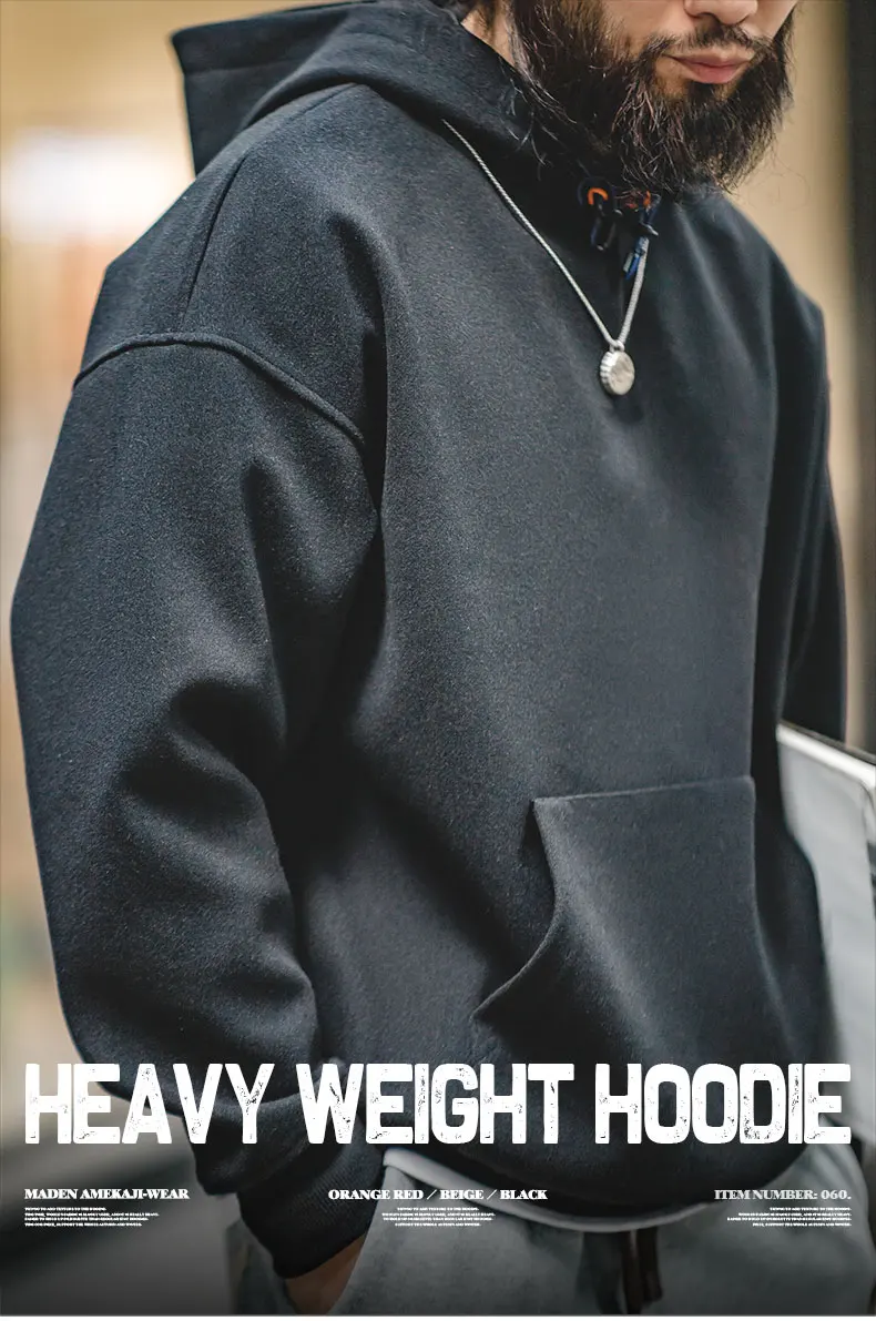 Maden New American Casual Heavy Hoodies Sweatshirt Cleanfit Silhouette Loose Pullover Outdoor Oversize Thermal Tops men's autumn