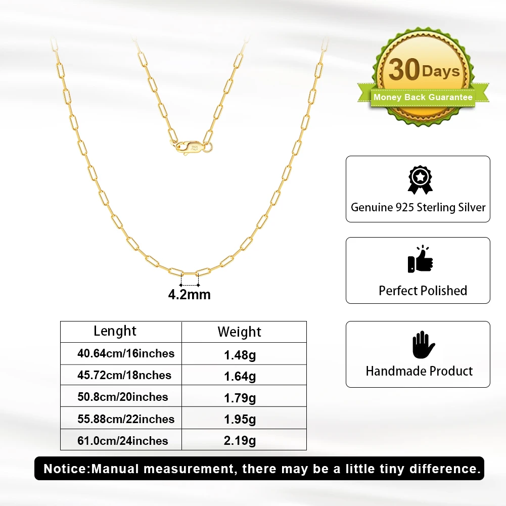 ORSA JEWELS 14K Gold 925 Sterling Silver 1.8mm Paperclip Neck Chain Fashion Link Chain Necklaces for Women Dainty Jewelry SC39
