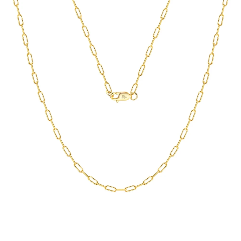 ORSA JEWELS 14K Gold 925 Sterling Silver 1.8mm Paperclip Neck Chain Fashion Link Chain Necklaces for Women Dainty Jewelry SC39