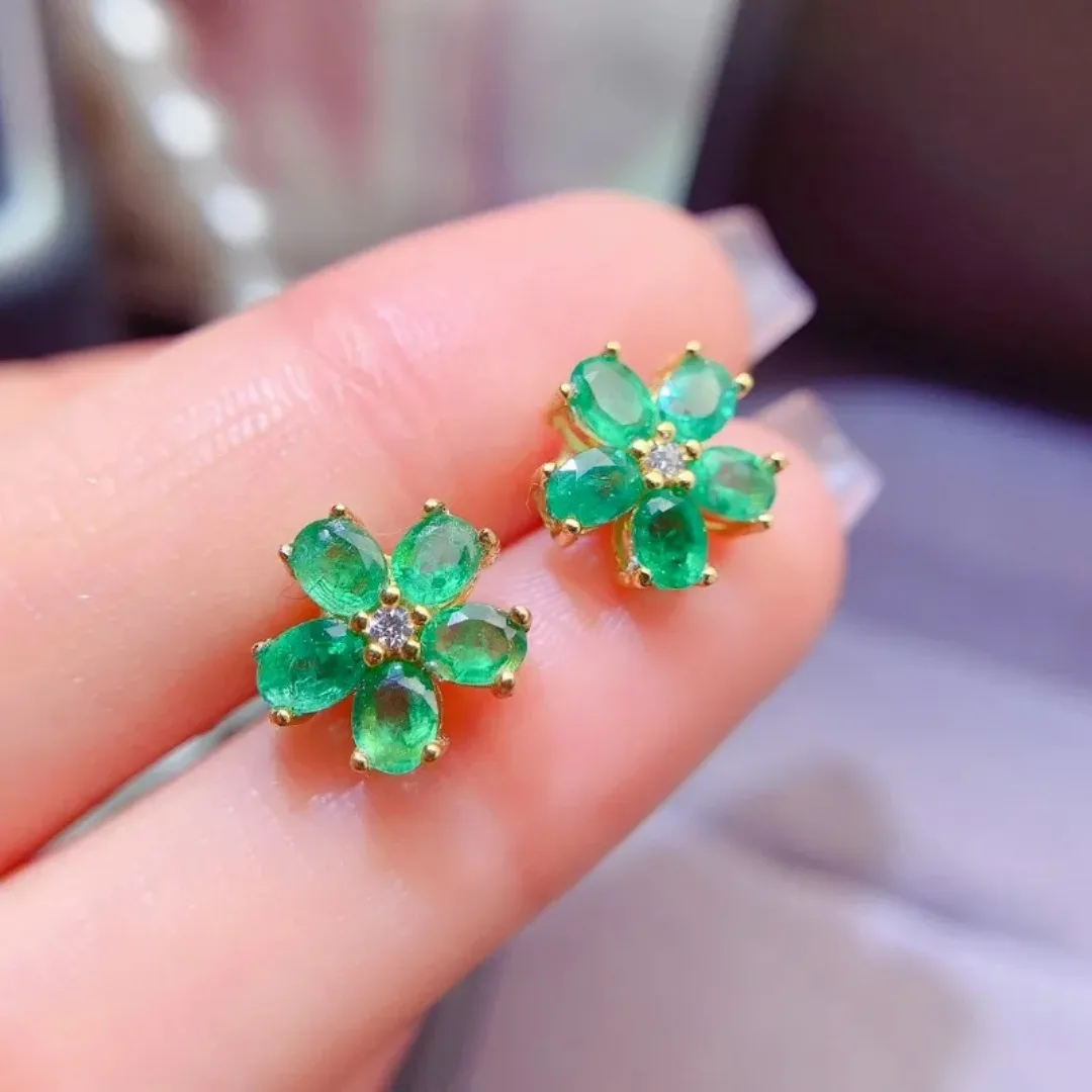3*4mm Natural Emerald Flower Design Earrings with Certificate Fine Charm Fashion Weddings Jewelry for Women