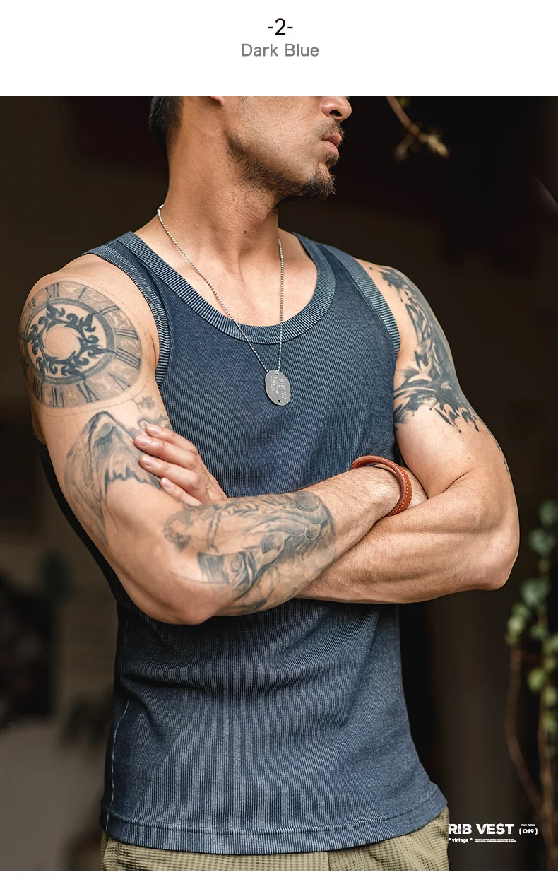 Maden Casual Men's Sleeveless Tank Tops Heavyweight Solid Color Ribbed Vest for Summer Slim Fit Sports Fitness Training T-shirt