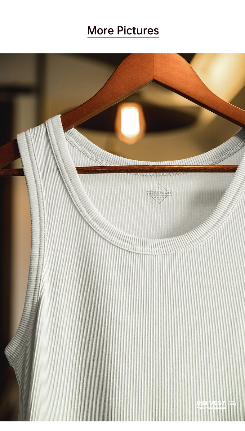 Maden Casual Men's Sleeveless Tank Tops Heavyweight Solid Color Ribbed Vest for Summer Slim Fit Sports Fitness Training T-shirt