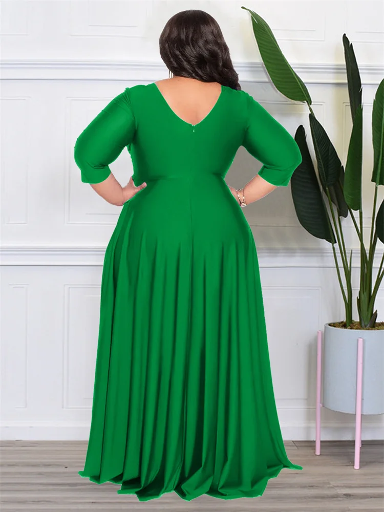 Wmstar Plus Size Party Dresses for Women Fall Clothes  V Neck Bandage Big Hem Elegant Party Maxi Dress Wholesale Dropshipping