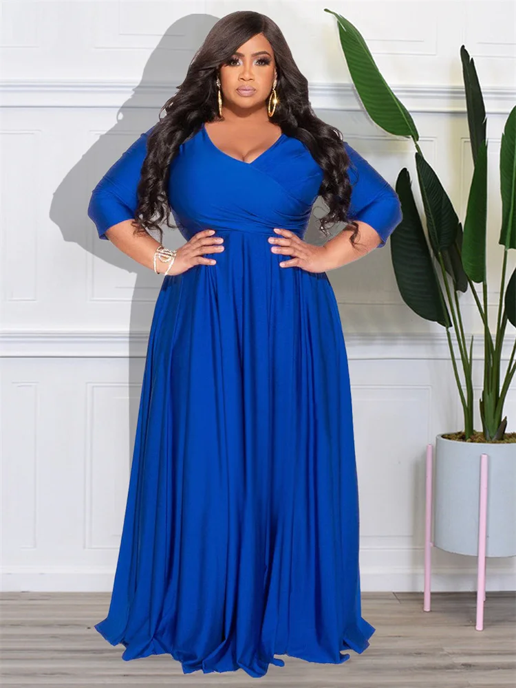Wmstar Plus Size Party Dresses for Women Fall Clothes  V Neck Bandage Big Hem Elegant Party Maxi Dress Wholesale Dropshipping