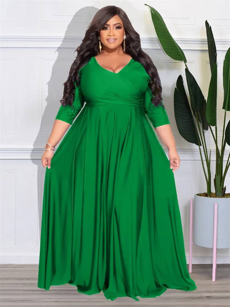 Wmstar Plus Size Party Dresses for Women Fall Clothes  V Neck Bandage Big Hem Elegant Party Maxi Dress Wholesale Dropshipping
