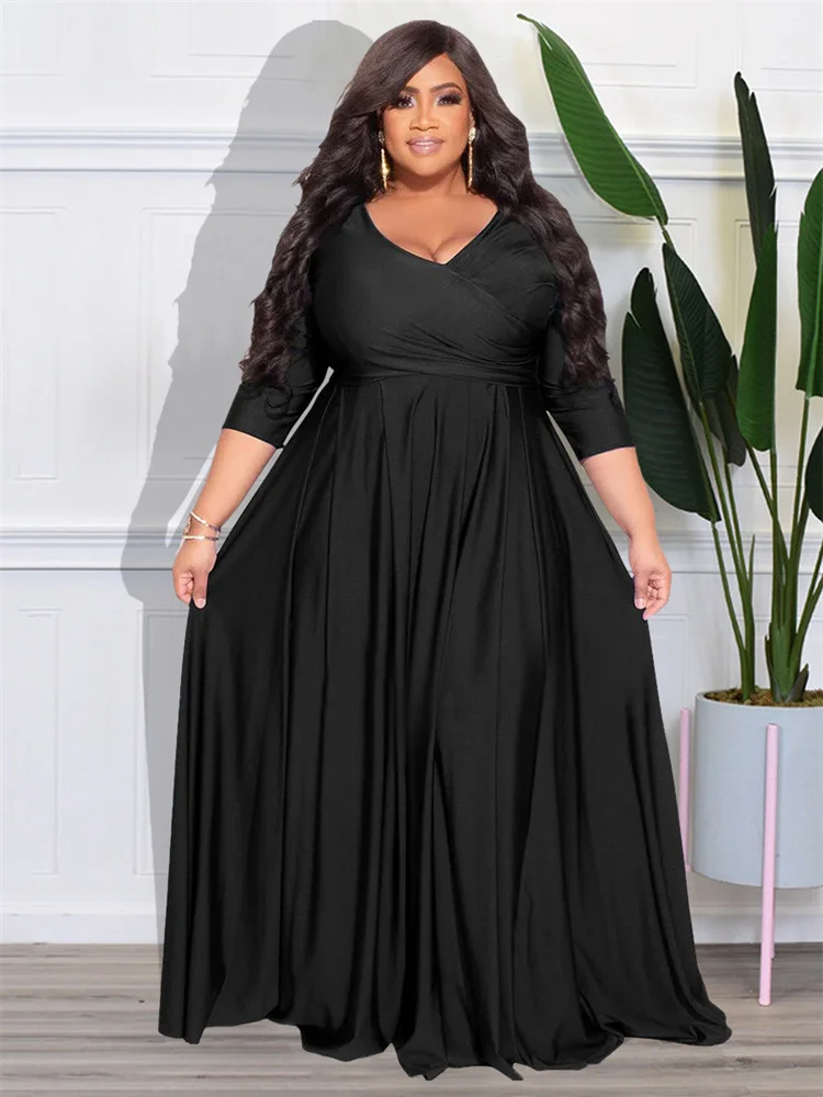Wmstar Plus Size Party Dresses for Women Fall Clothes  V Neck Bandage Big Hem Elegant Party Maxi Dress Wholesale Dropshipping