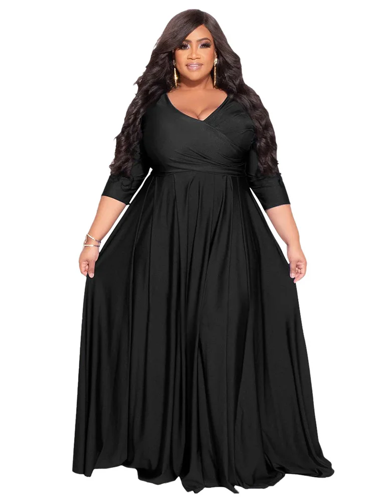 Wmstar Plus Size Party Dresses for Women Fall Clothes  V Neck Bandage Big Hem Elegant Party Maxi Dress Wholesale Dropshipping
