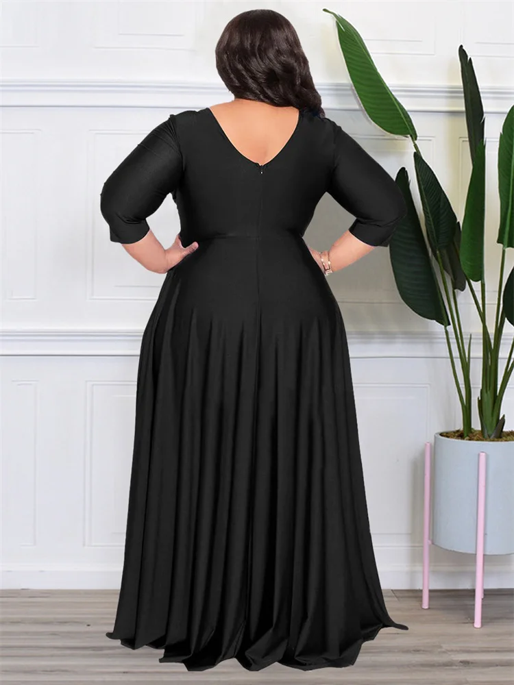 Wmstar Plus Size Party Dresses for Women Fall Clothes  V Neck Bandage Big Hem Elegant Party Maxi Dress Wholesale Dropshipping