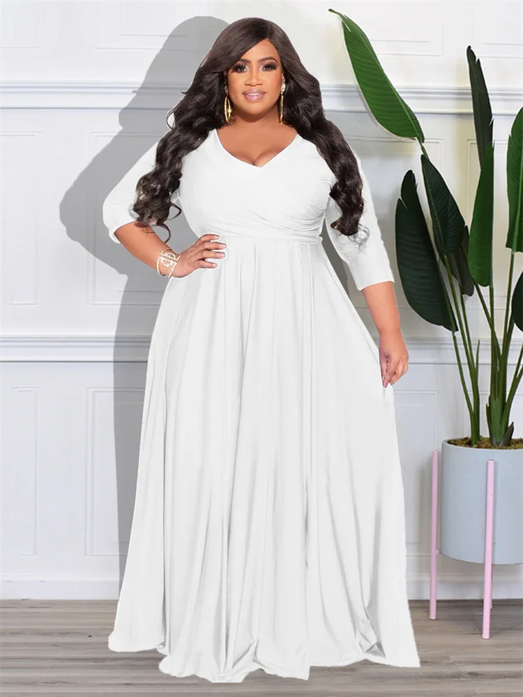 Wmstar Plus Size Party Dresses for Women Fall Clothes  V Neck Bandage Big Hem Elegant Party Maxi Dress Wholesale Dropshipping