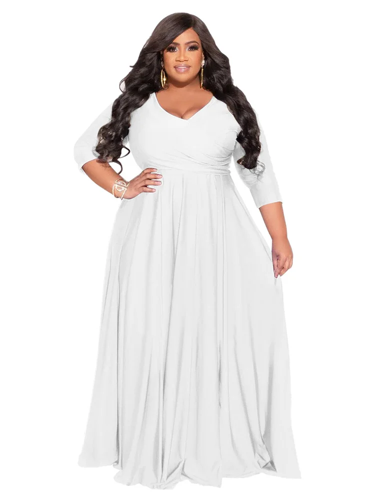 Wmstar Plus Size Party Dresses for Women Fall Clothes  V Neck Bandage Big Hem Elegant Party Maxi Dress Wholesale Dropshipping