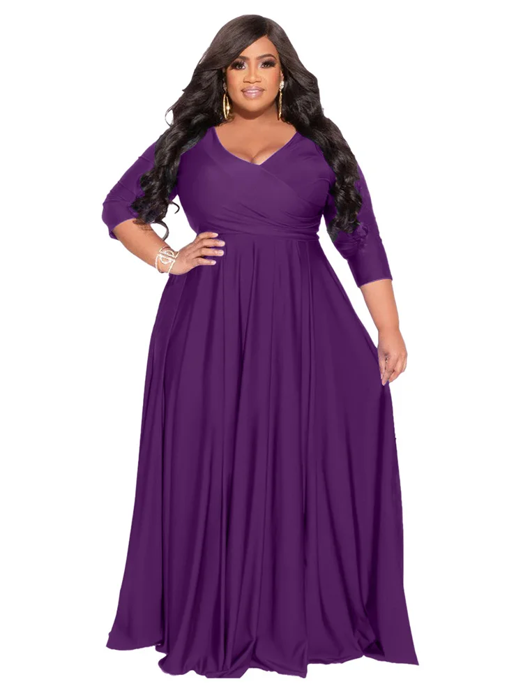 Wmstar Plus Size Party Dresses for Women Fall Clothes  V Neck Bandage Big Hem Elegant Party Maxi Dress Wholesale Dropshipping