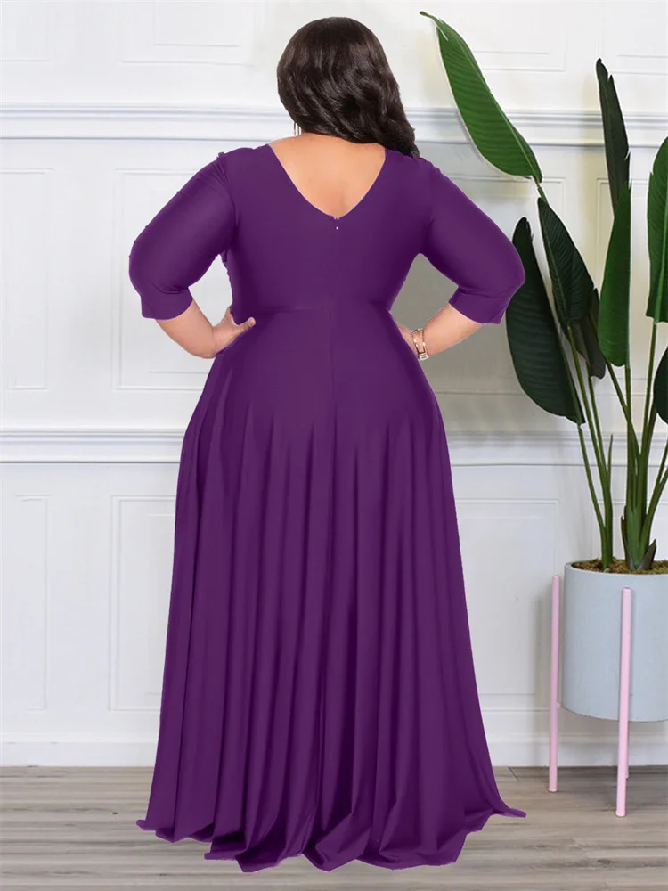 Wmstar Plus Size Party Dresses for Women Fall Clothes  V Neck Bandage Big Hem Elegant Party Maxi Dress Wholesale Dropshipping