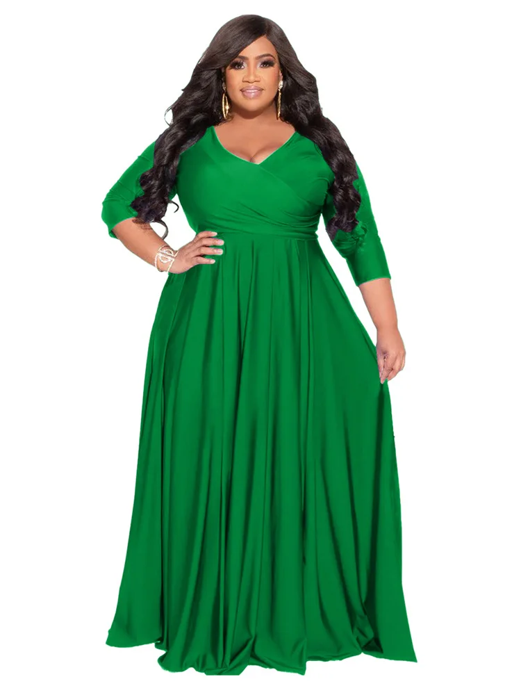 Wmstar Plus Size Party Dresses for Women Fall Clothes  V Neck Bandage Big Hem Elegant Party Maxi Dress Wholesale Dropshipping