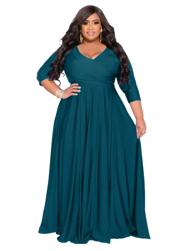 Wmstar Plus Size Party Dresses for Women Fall Clothes  V Neck Bandage Big Hem Elegant Party Maxi Dress Wholesale Dropshipping