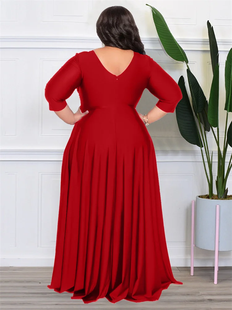 Wmstar Plus Size Party Dresses for Women Fall Clothes  V Neck Bandage Big Hem Elegant Party Maxi Dress Wholesale Dropshipping