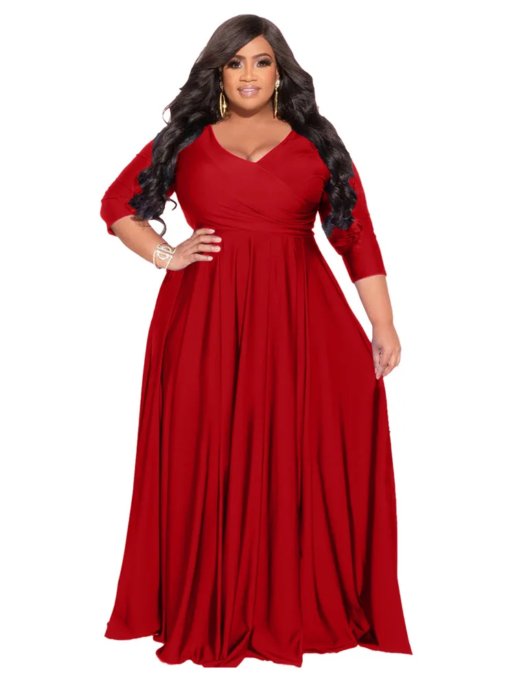 Wmstar Plus Size Party Dresses for Women Fall Clothes  V Neck Bandage Big Hem Elegant Party Maxi Dress Wholesale Dropshipping