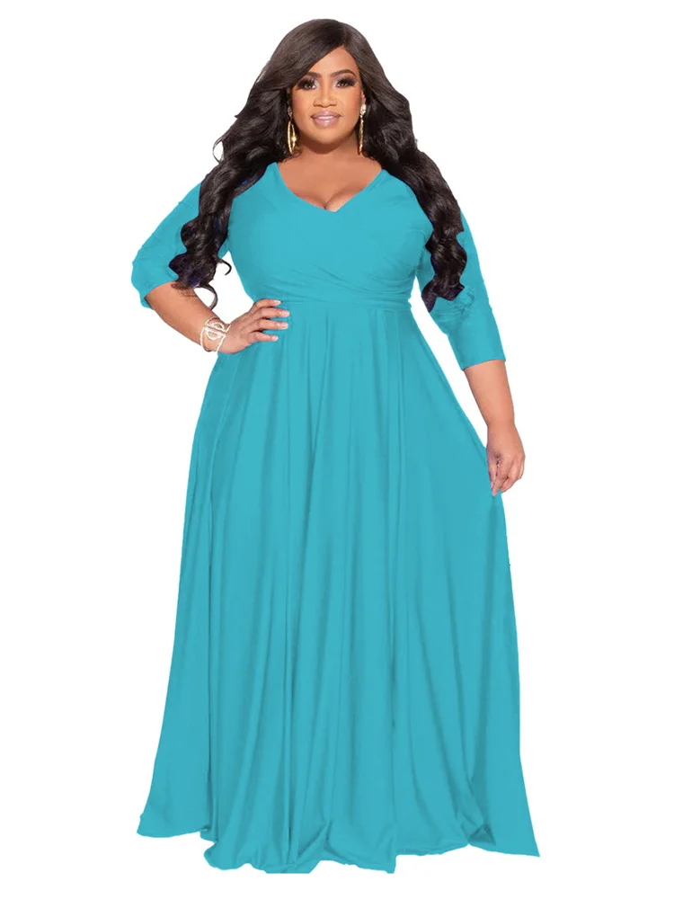 Wmstar Plus Size Party Dresses for Women Fall Clothes  V Neck Bandage Big Hem Elegant Party Maxi Dress Wholesale Dropshipping