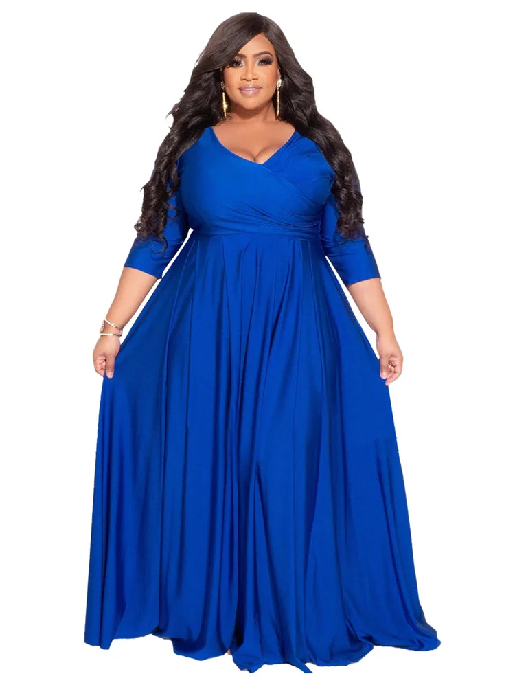 Wmstar Plus Size Party Dresses for Women Fall Clothes  V Neck Bandage Big Hem Elegant Party Maxi Dress Wholesale Dropshipping