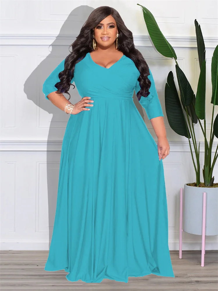 Wmstar Plus Size Party Dresses for Women Fall Clothes  V Neck Bandage Big Hem Elegant Party Maxi Dress Wholesale Dropshipping
