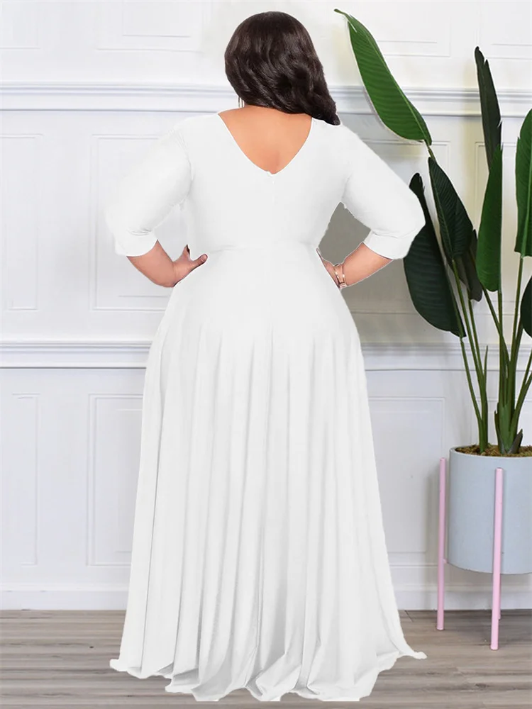 Wmstar Plus Size Party Dresses for Women Fall Clothes  V Neck Bandage Big Hem Elegant Party Maxi Dress Wholesale Dropshipping