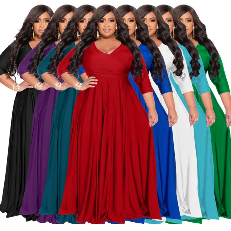 Wmstar Plus Size Party Dresses for Women Fall Clothes  V Neck Bandage Big Hem Elegant Party Maxi Dress Wholesale Dropshipping