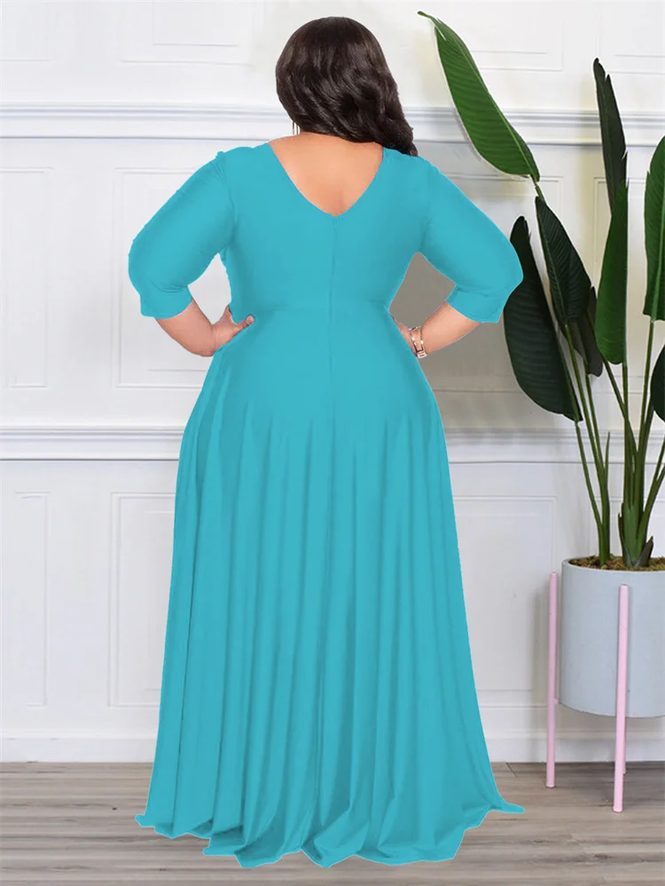 Wmstar Plus Size Party Dresses for Women Fall Clothes  V Neck Bandage Big Hem Elegant Party Maxi Dress Wholesale Dropshipping
