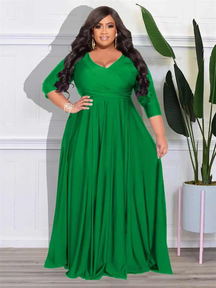 Wmstar Plus Size Party Dresses for Women Fall Clothes  V Neck Bandage Big Hem Elegant Party Maxi Dress Wholesale Dropshipping