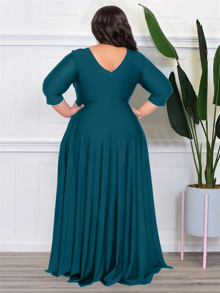 Wmstar Plus Size Party Dresses for Women Fall Clothes  V Neck Bandage Big Hem Elegant Party Maxi Dress Wholesale Dropshipping