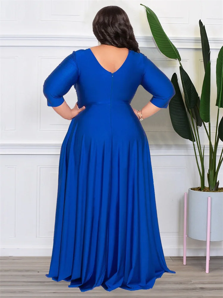 Wmstar Plus Size Party Dresses for Women Fall Clothes  V Neck Bandage Big Hem Elegant Party Maxi Dress Wholesale Dropshipping