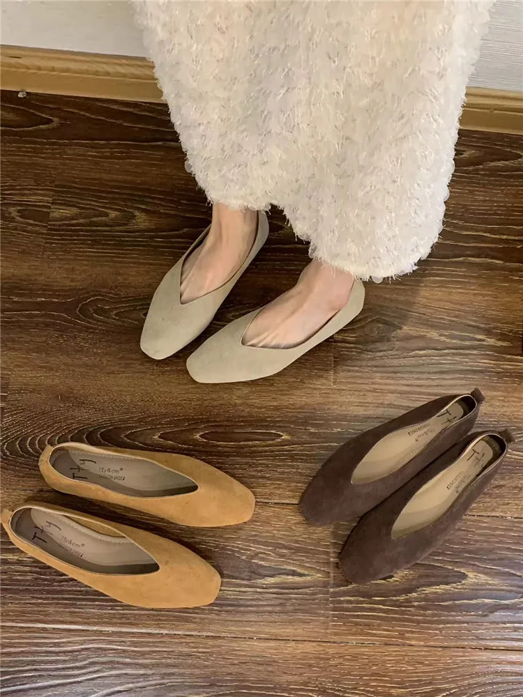 Bailamos Women's Square Toe Vintage Flats Soft Loafers Comfortable Leather Ballet Shoes for Female Dress Shoes Mujer