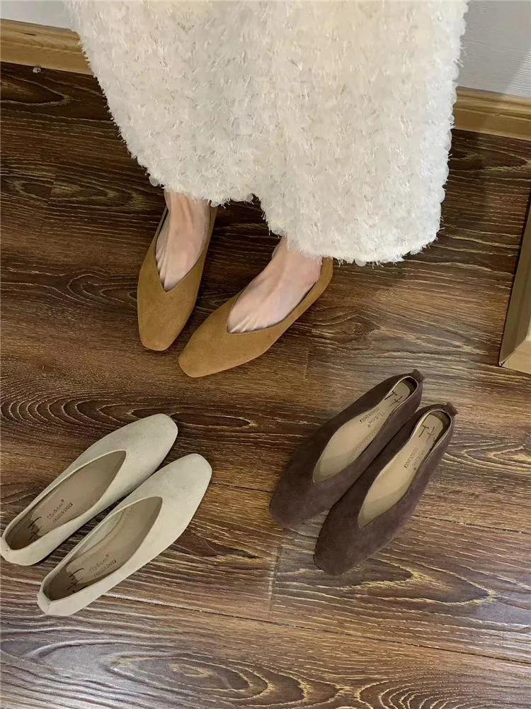 Bailamos Women's Square Toe Vintage Flats Soft Loafers Comfortable Leather Ballet Shoes for Female Dress Shoes Mujer