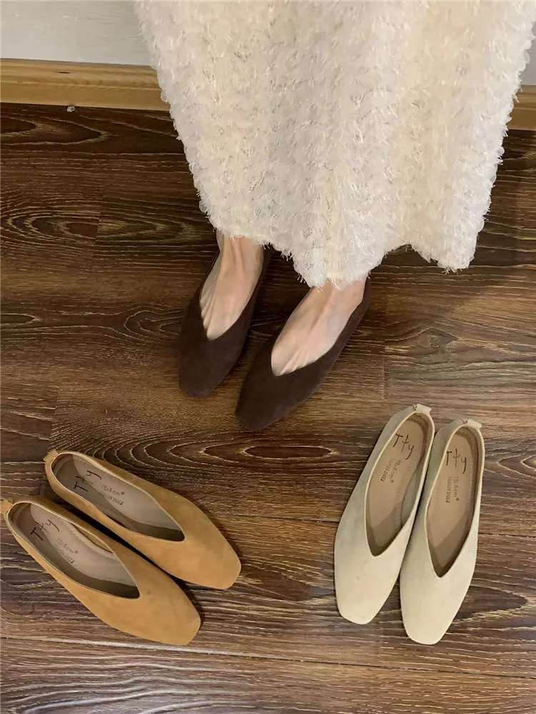 Bailamos Women's Square Toe Vintage Flats Soft Loafers Comfortable Leather Ballet Shoes for Female Dress Shoes Mujer