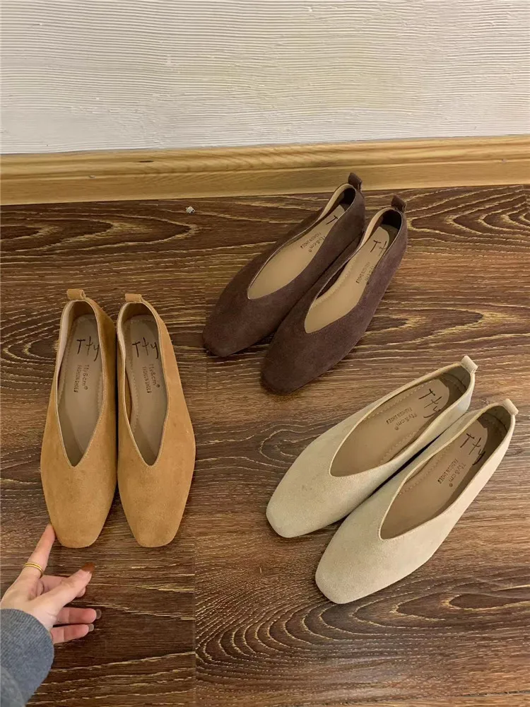 Bailamos Women's Square Toe Vintage Flats Soft Loafers Comfortable Leather Ballet Shoes for Female Dress Shoes Mujer