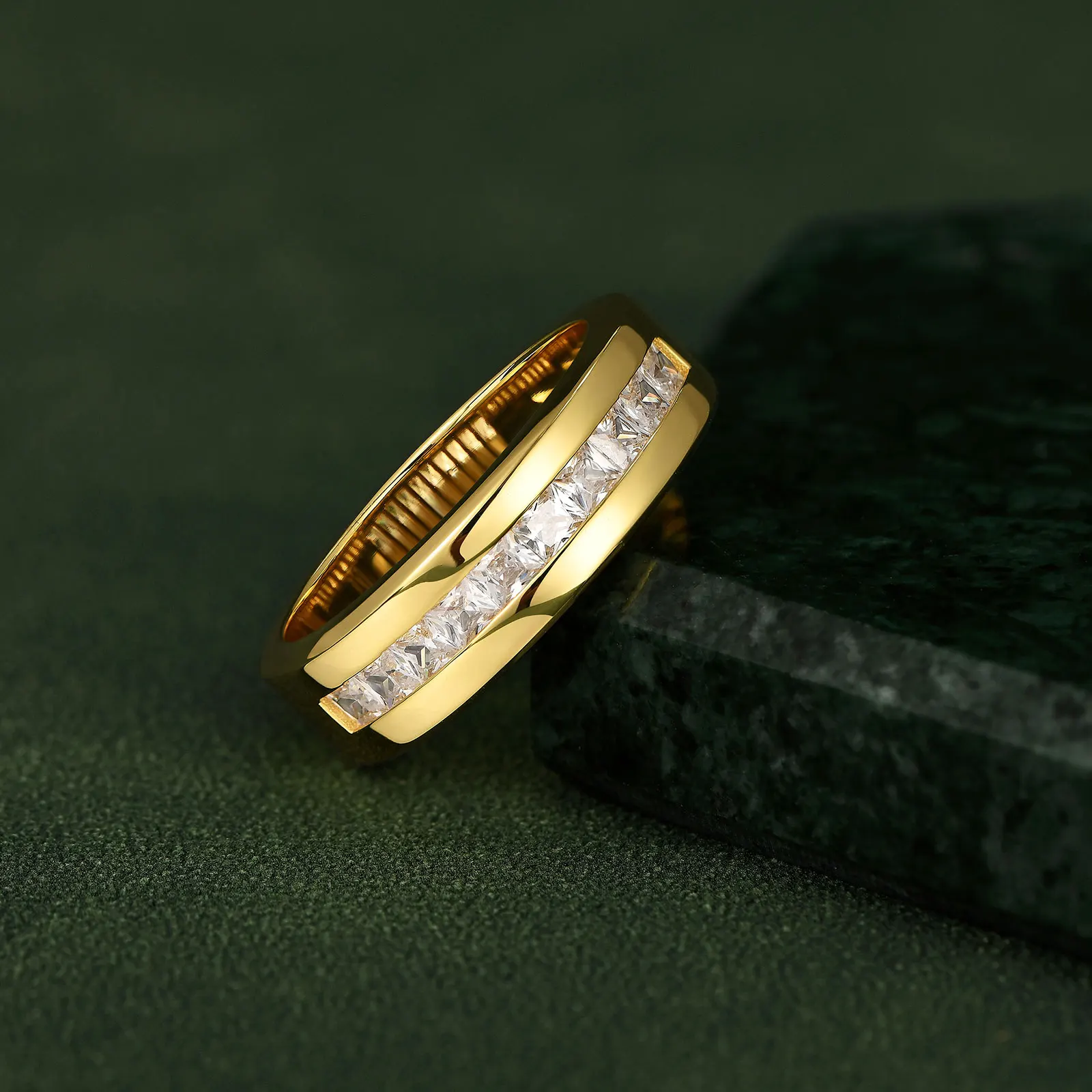 Newshe 925 Silver Certified Moissanite Mens Wedding Band Half Eternity Princess Cut Lab Created Diamond Ring Luxury Jewelry